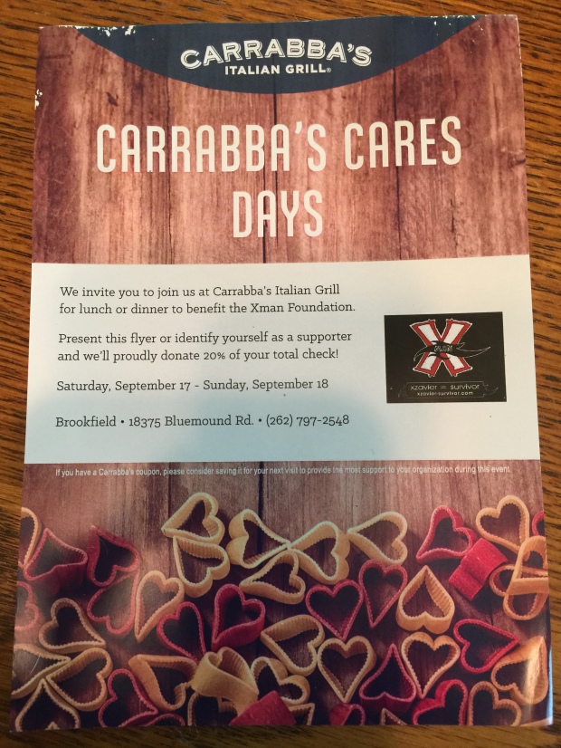Carrabba's Cares is a proud sponsor of Xzavier = Survivor = Heroes !!
